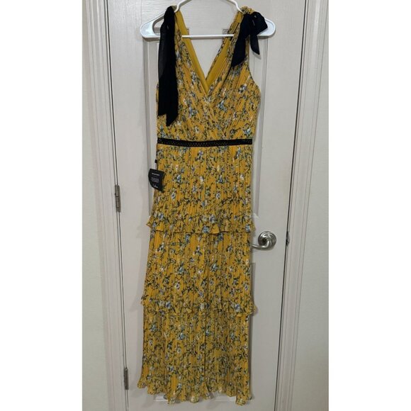 NEW Lulus Such Sophistication Yellow Floral Print Pleated Maxi Dress SZ SMALL L2 - Picture 4 of 5